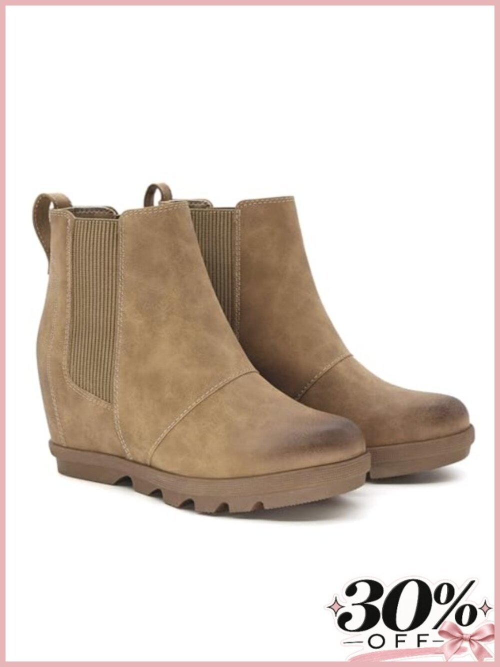 Women's Hidden Wedge Chelsea Ankle Boots Faux Leather Slip-On